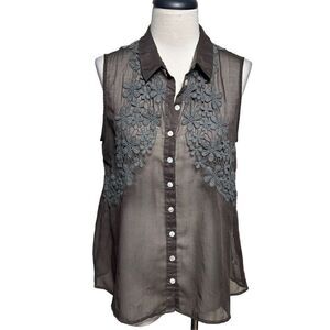 NICHII Woman Brown Sheer Button Up Sleeveless Blouse Size 0